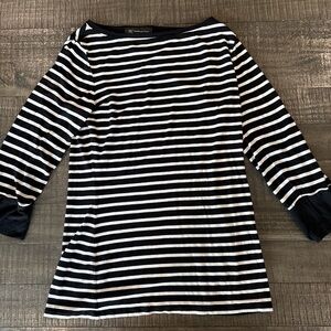 INC International Concepts Black and White Striped Long Sleeve Top